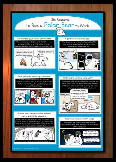 6 reasons to ride a polar bear to work signed print